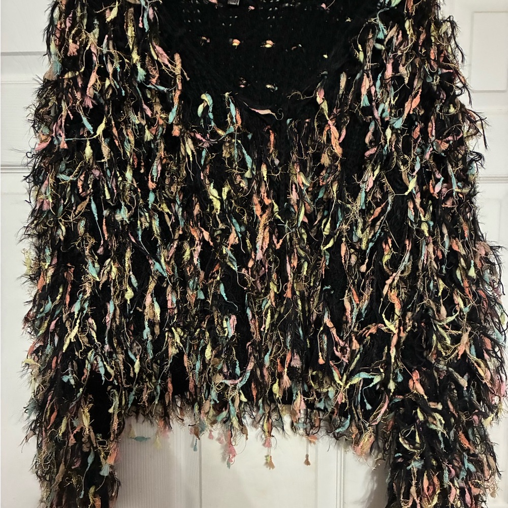 Blue Blush Colorful Fringe Sweater
